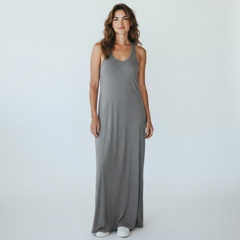 Fabletics Gray Heathered Tank Maxi Dress XS Racerback Casual Long